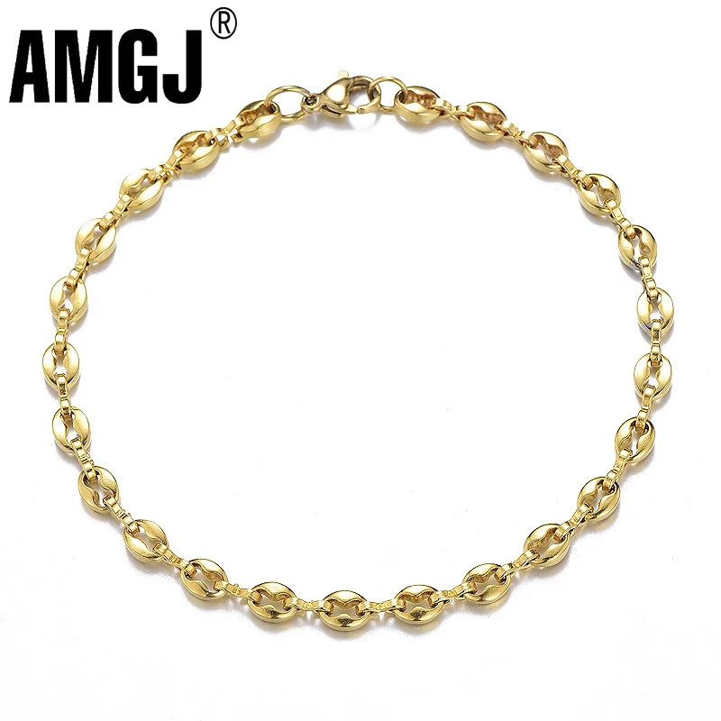 

Gold/Silver Color Coffee Beans Chain Bracelet High Quality Stainless Steel Cuff Bracelet Hip Hop Rock Jewelry for Men and Women