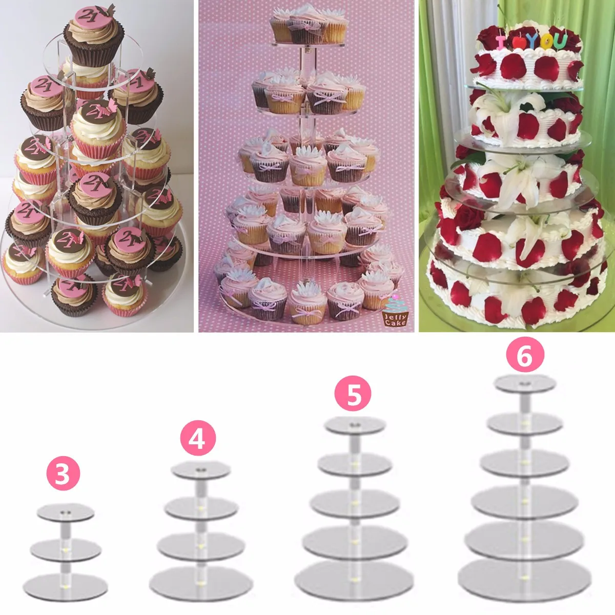 5/6/7-Tier Acrylic Round Cupcake Stand Cakes Dessert Display Wedding Event Party 