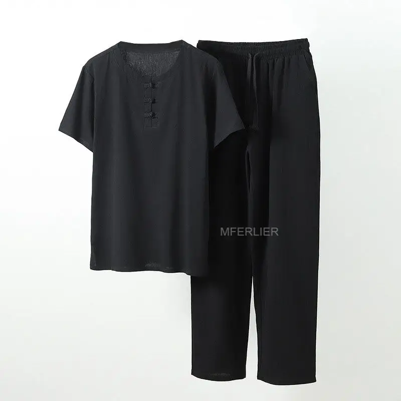 MFERLIER Summer Men Shirt 5XL 6XL 7XL 8XL 9XL 10XL Bust 157cm Loose Large Size Shirt With Pants 5 Colors 3