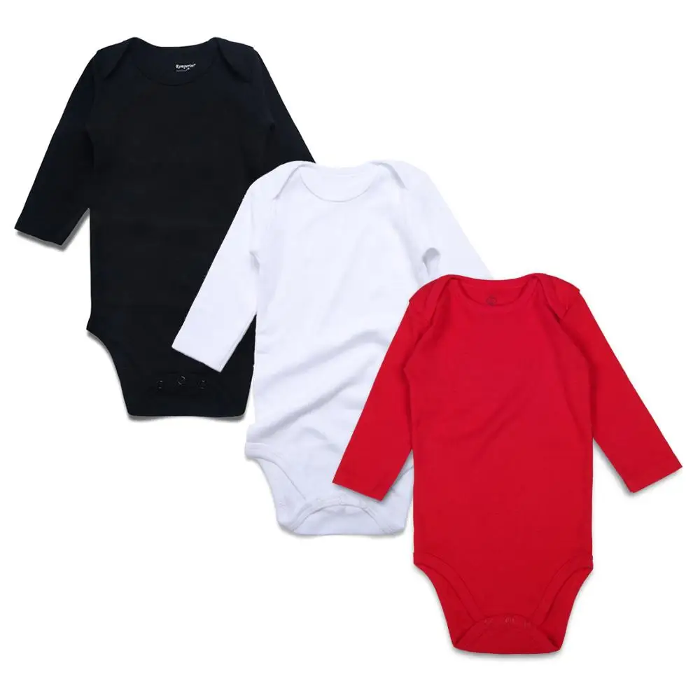 Комплект из 3 предметов; боди для новорожденных; Детский комбинезон унисекс; Однотонный черно-белый комбинезон с длинными рукавами для малышей; хлопковый комплект одежды для малышей - Цвет: AL-BWR-3