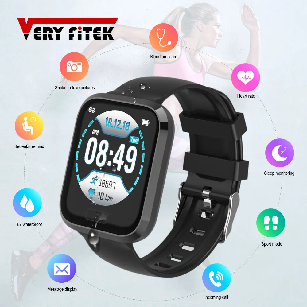 

VERYFiTEK Sport Smart Watch Blood Pressure Heart Rate Monitor IP67 Fitness Bracelet Watch Men Women Smartwatch for IOS Android