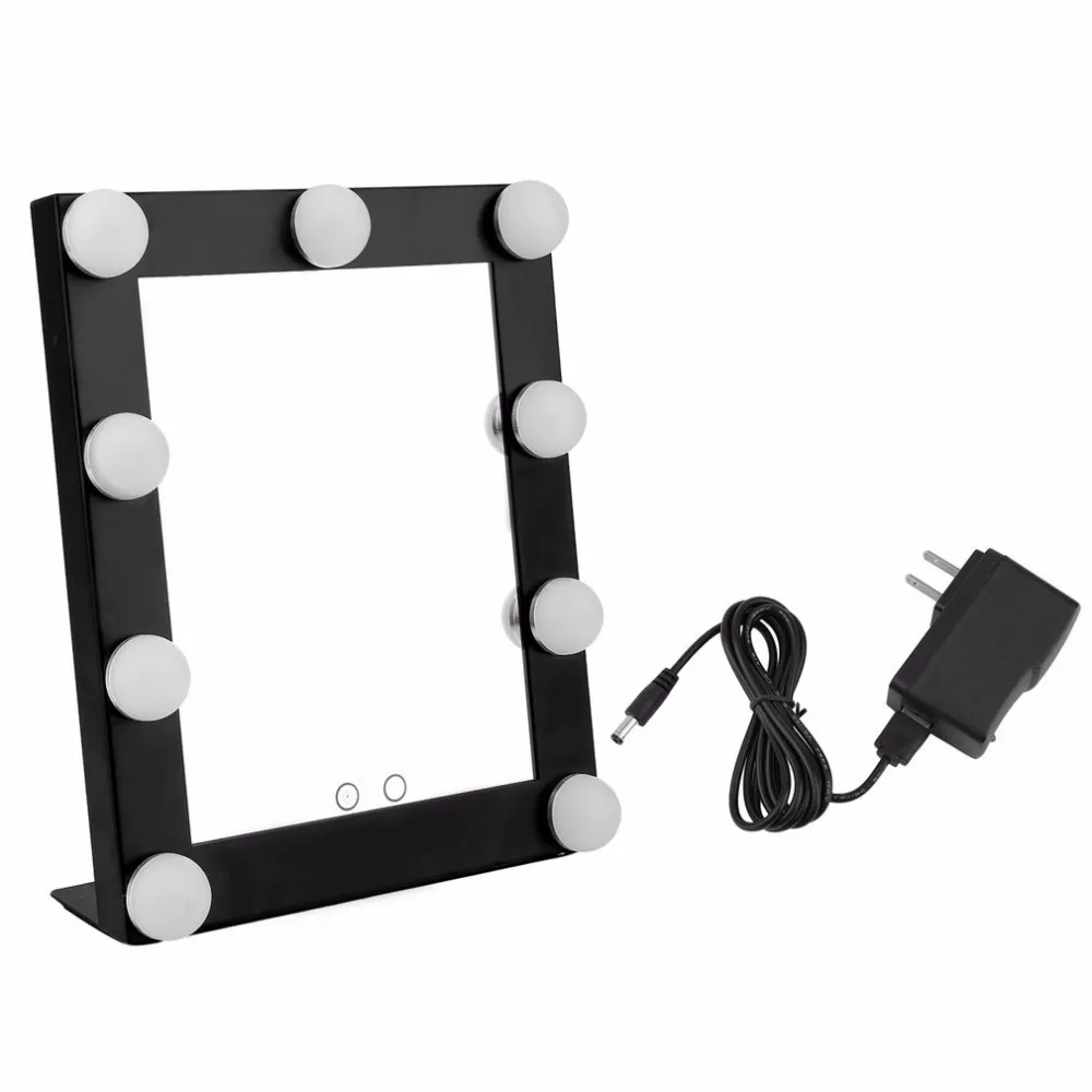 Espelho de Maquiagem com 9 Vaidade Mesa Iluminado Luzes Lâmpada Dimmer Beleza Espelho Cosmético Portátil Touch Screen Espelhos Ferramenta Led Mod. 1211682 12 High Quality Beleza e saúde