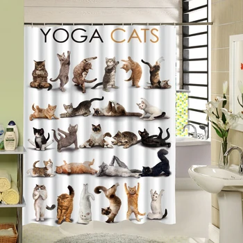 

Hot Design Cat Cartoon Shower Curtain Bathroom Waterproof Polyester Fabric Animal Pattern Bath Accessory With 12 Hooks
