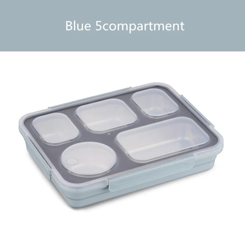 Baispo Leakproof Lunch Box Thermal Bento Box with Tableware Food Container with Compartments For Students Office Worker - Цвет: Blue 5compartment