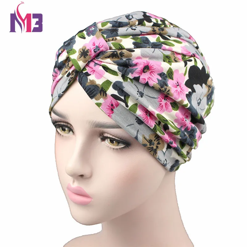 

Spring Fashion Women Flower Printing Turban Modal Cotton Turban Hat Headband Turbante Headwear for Chemo Hijab Hair Accessories