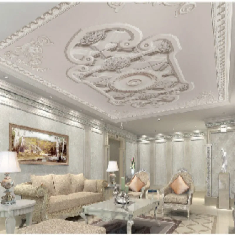 European custom wallpaper carved plaster ceiling imitation modern minimalist bedroom ceiling 3D stereo roof wallpaper picture