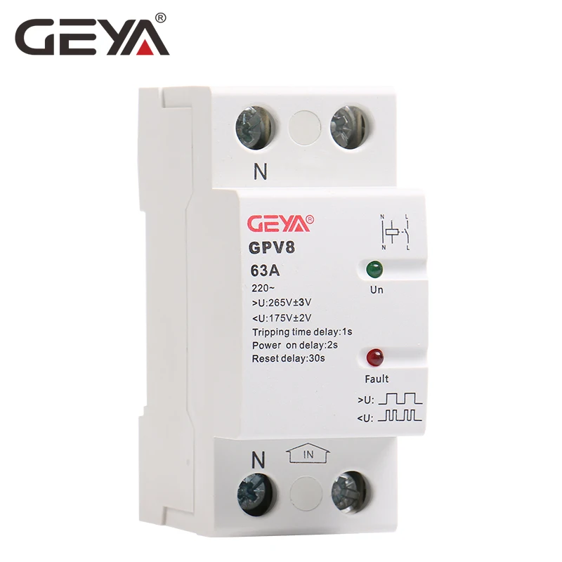 GEYA GPV8-63D Din Rail автоматическая защита от под Напряжение протектор 220 В переменного тока однофазный и трехфазный самовосстанавливающийся протектор