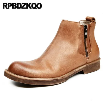 

Winter Full Grain Leather Formal Fur Brown Real Shoes Vintage Handmade Ankle Genuine Booties Mens Zipper Dress Boots Designer