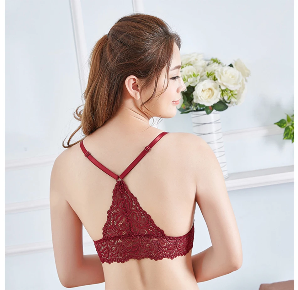 Blinvas Bra Wire Free Bras For Women Thin Cotton Lace A42 Black White Y-line Straps None Closure BH Sexy Bras For Women BH