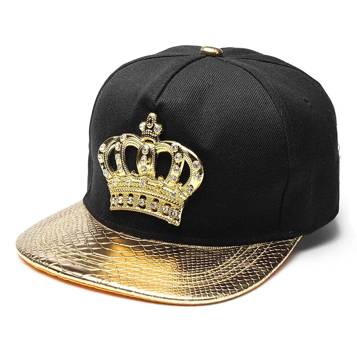 Мужские Женские Snapback шляпа King Корона Бейсболки для женщин Регулируемая Хип-хоп Шапки черные летние остроконечные Украшенные стразами