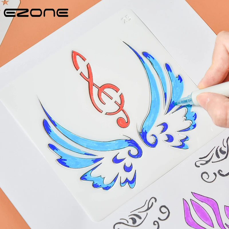 

EZONE Hollow Out Painting Ruler For Children DIY Drawing Accessory Laciness Ruler Graffiti Template Rulers School Office Supply