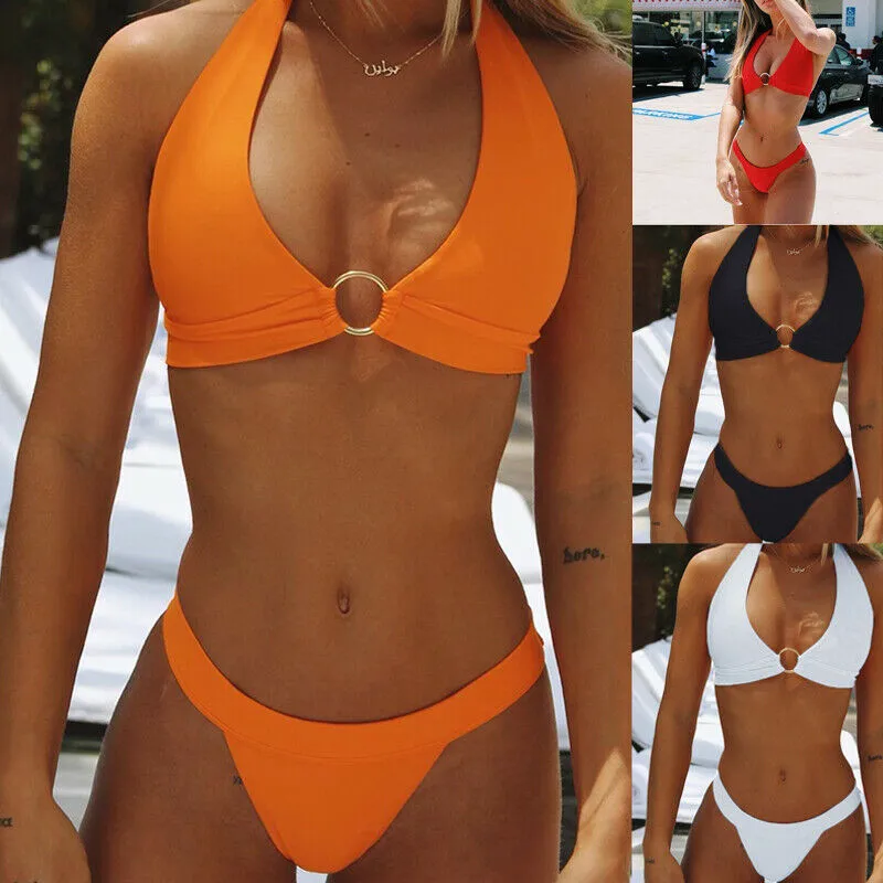 

2019 Sexy Women Bandage Bikini Set Solid Swimwear Push-up Bra Thong Two Piece Swimsuit Bathing Suit Beachwear