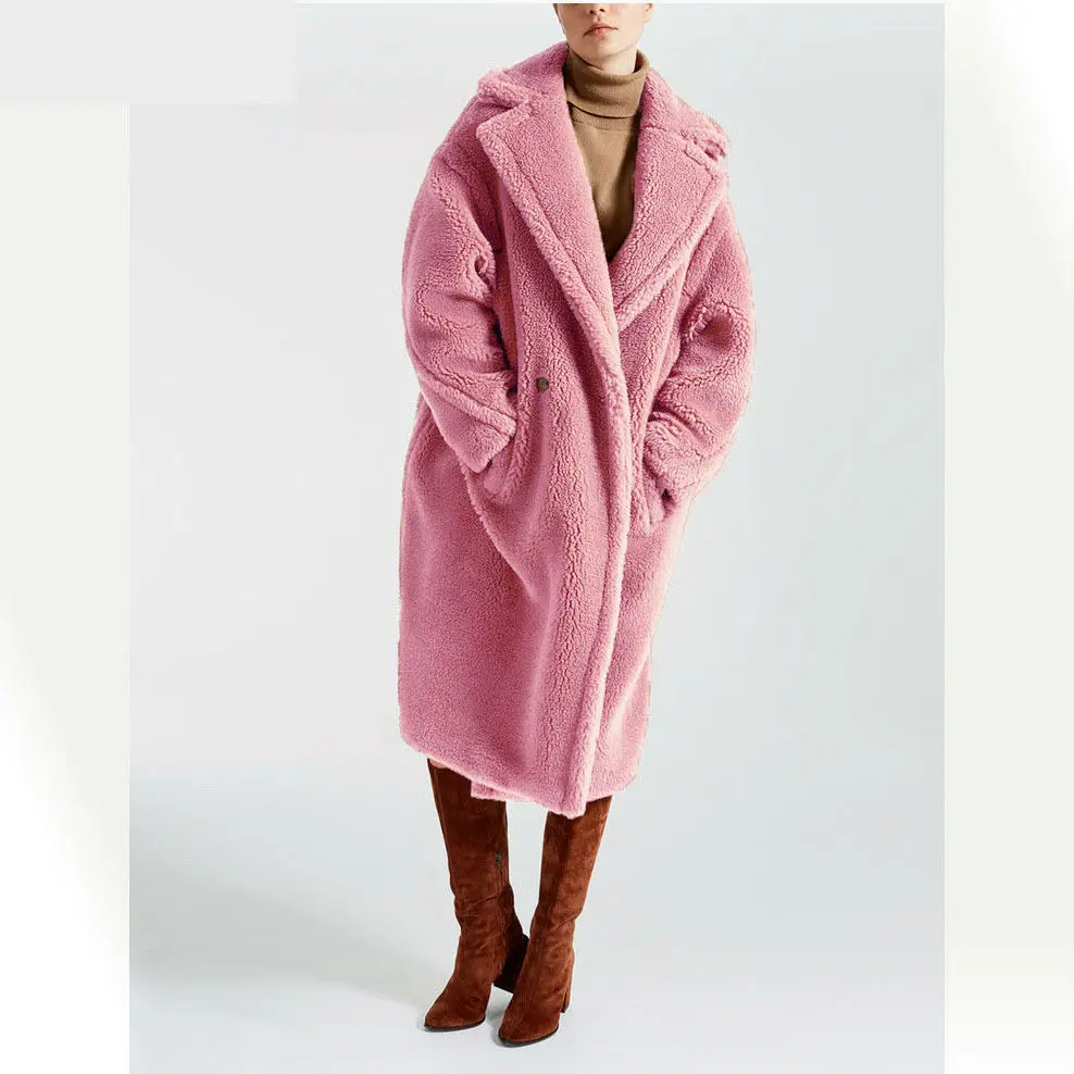 2018 new coat over size winter women coat real sheep fur coat long style camel teddy.