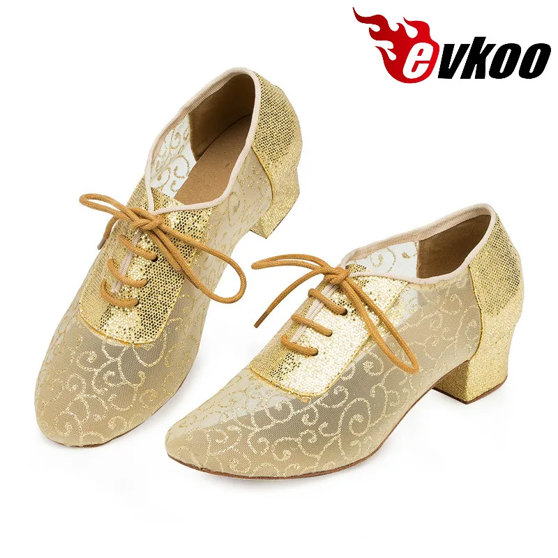 Evkoo/Танцевальная женская обувь из сетчатого материала с блестками; размеры США 4-12; обувь для танцев на низком каблуке 4 см; Профессиональная Обувь для бальных танцев; обувь для латинских танцев Evkoo-445