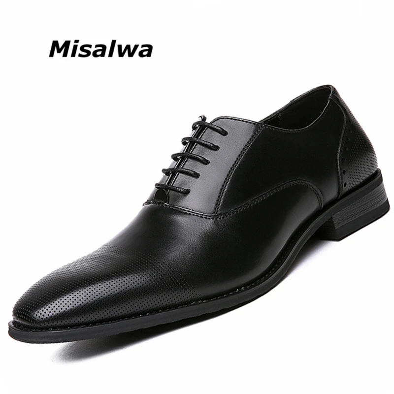 Misalwa Japanese Style Men's Dress Shoes British Business Shoelace Tie Oxford Shoes Wenzhou Men's Shoes Black Size 39-45