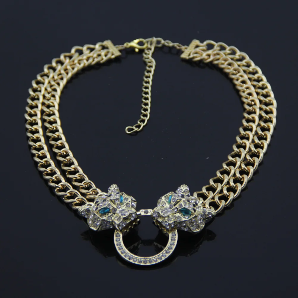 

Hip hop women leopard Jewelry CZ Crystal Bling Iced Out Collar Chain necklace Jewelry Gold Color Z80