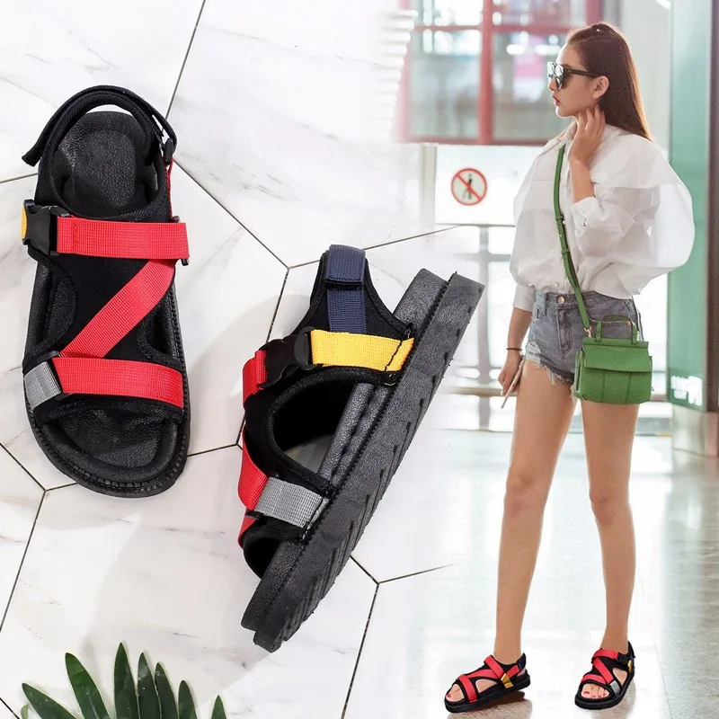 

Open Toe Front Rear Strap Flat with Platform Sandals Women Mixed Colors Mixed Colors Casual Ladies Shoes Fashion Basic Sandals