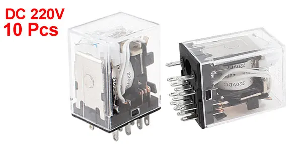 10 Pcs HH54PL DC 220V Coil 4PDT Green LED Lamp Light General Purpose Power Relay