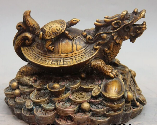 

song voge gem S0976 China Bronze Copper Fengshui Yuanbao Wealth Money Dragon turtle Tortoise Statue