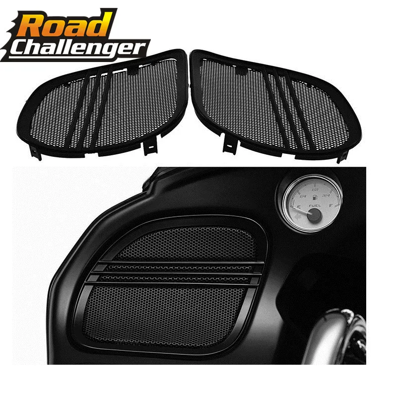 Rebacker Motorbike Tri-Line Speaker Grills Cover Trim Mesh for Harley Road Glide FLTRX 2015 2016 2017 2018,Chrome