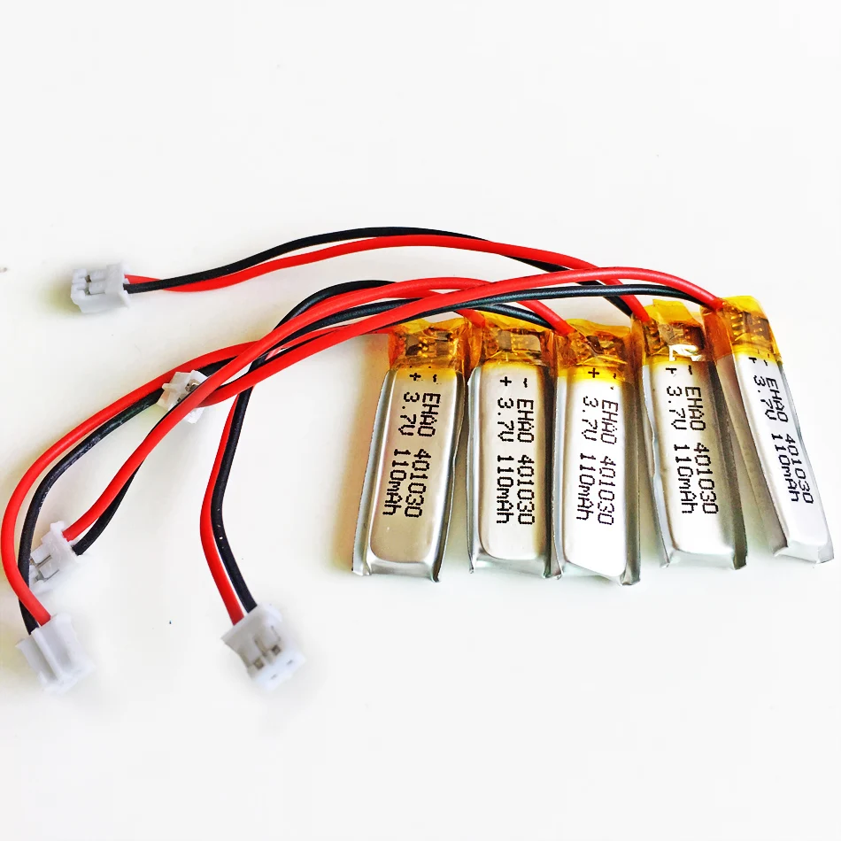 

5 pcs 401030 3.7V 110mAh JST PH 2.0mm 2pin Lithium Polymer LiPo Rechargeable Battery For Mp3 GPS PSP bluetooth Headphone Headset