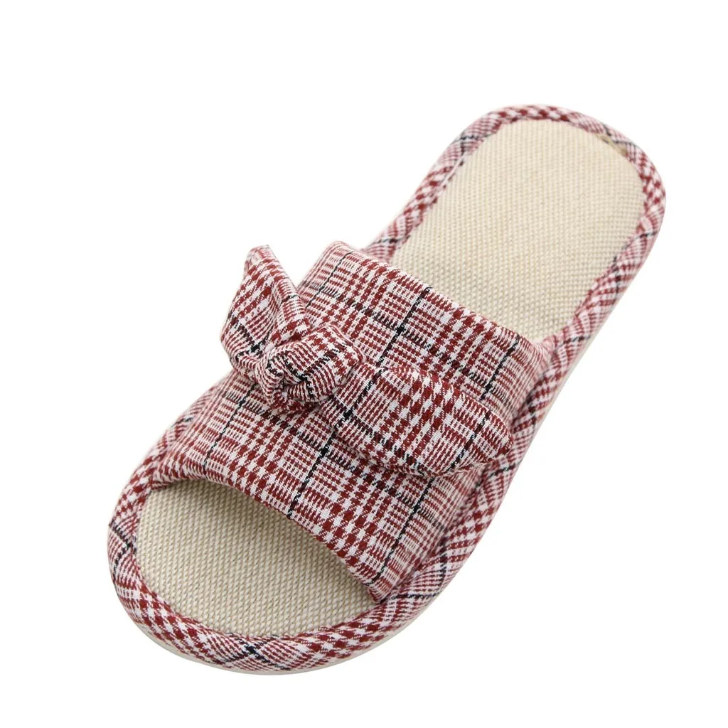 

Summer Women Striped Lattice Casual Home Linen Flip Flops Indoor Slipper Shoe fashion flat Round Toe slipper shoe outside Apr 29