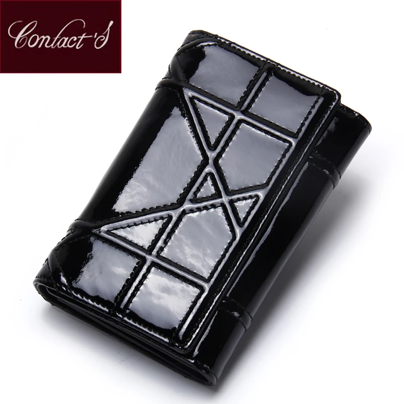 

CONTACT'S Women Wallet Brand Designer Patent Leather Clutch Wallets Trifold Short Purses With Zip Coin Pocket Card Holders