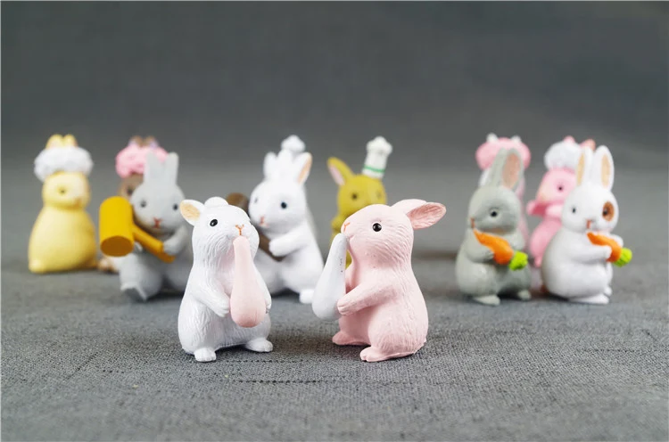 BAIUFOR 6pcs Forest Animals Cartoon Rabbit family Action Figures Fairy Garden Miniatures Terrarium Figurines Children Toys