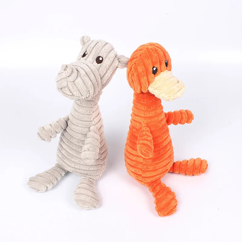 

Gomaomi Pet Dog Squeak Toy Plush Orange Platypus/Grey Rhinoceros Shape Teeth Clean Stuffed Interactive Toy for Small Medium Dog