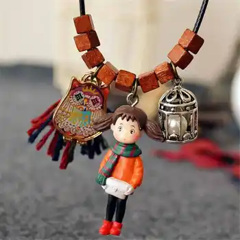 

8SEASONS Wood Handmade Square Beads Necklace Girl Owl Birdcage Vintage Long Sweater Necklace Jewelry 100*2.2cm, 1 Piece