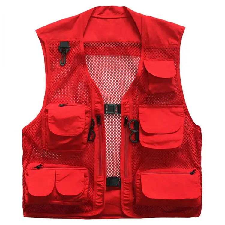 Рыболовный жилет, рыболовная куртка, теплый быстро сетчатый жилет, тактический военный туристический жилет, уличный джентльменский западный с несколькими карманами - Цвет: Красный