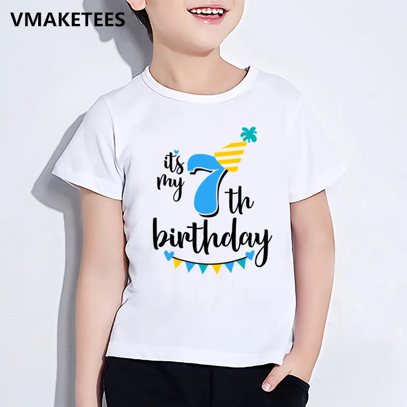 Футболка с буквенным принтом для детского дня рождения, номер 1-9 забавный подарок на день рождения для мальчиков и девочек, футболка с номером забавная одежда для малышей ooo2432