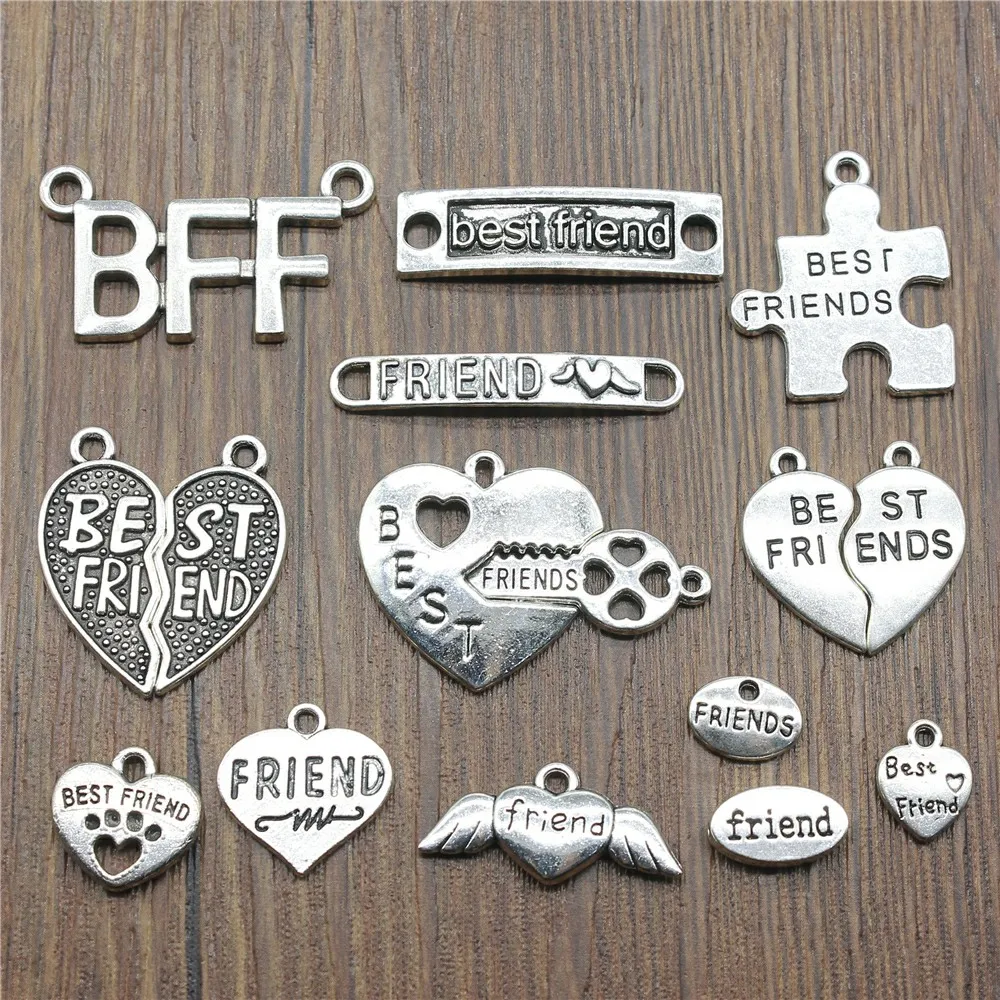 

Mix Antique Silver Color Best Friends Pendant Charm For Jewelry Making Diy Craft Charm Best Friends BFF Charm