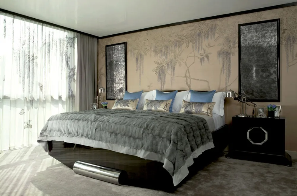 

Classic style elegant Hand-painted silk wallpaper painting VINE with flowers many patterns and background optional