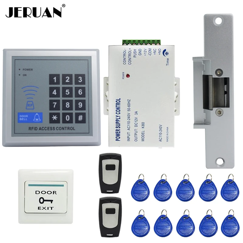 FREE SHIPPING RFID Door Access Control System Kit Set +Strike Door Lock +Rfid Keypad + Power +Exit Button + 2 Remote controller FREE SHIPPING RFID Door Access Control System Kit Set +Strike Door Lock +Rfid Keypad + Power +Exit Button + 2 Remote controller