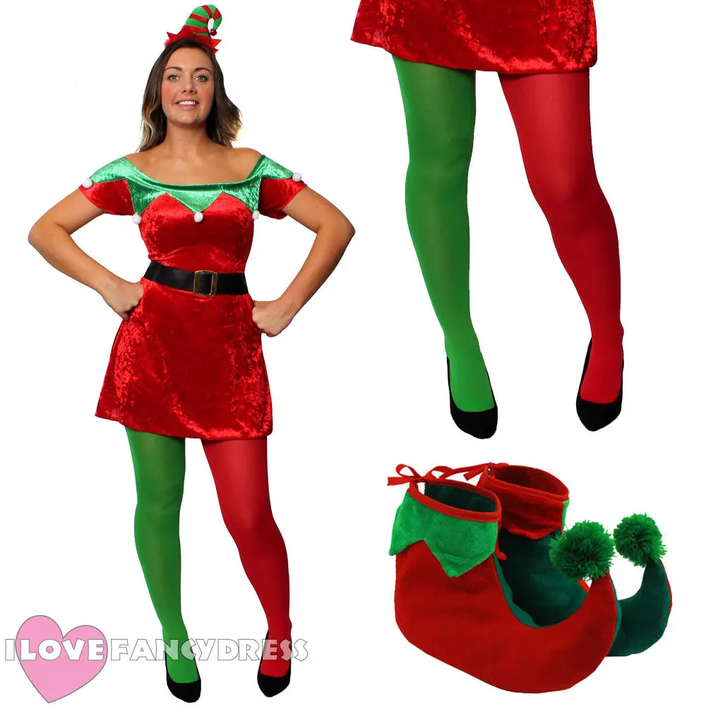 

LADIES ELF COSTUME ADULT WOMEN CHRISTMAS FANCY DRESS SANTA'S HELPER XMAS PARTY FAST SHIPPING I LOVE FANCY DRESS