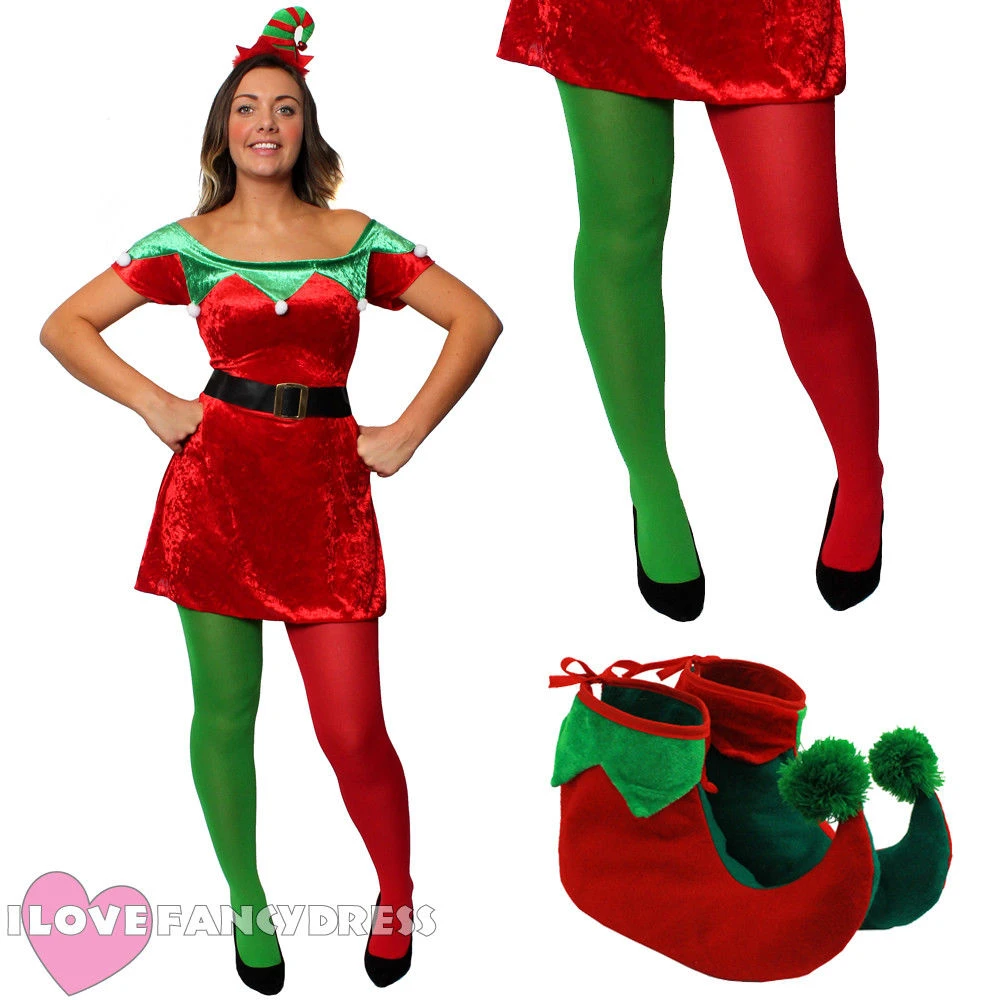 Ladies Elf In Charge Costume Adults Christmas Santas Helper Fancy Dress Xmas
