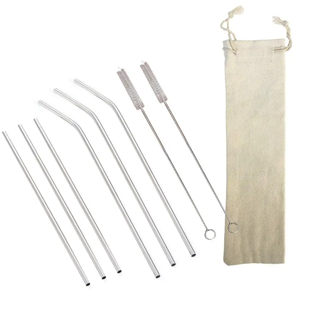 

Stainless Steel Drinking Straw Set Reusable Beverage Milk Tea Metal Drinking Straw Kit with Cleaning Brush & Bag Party Bar Tools