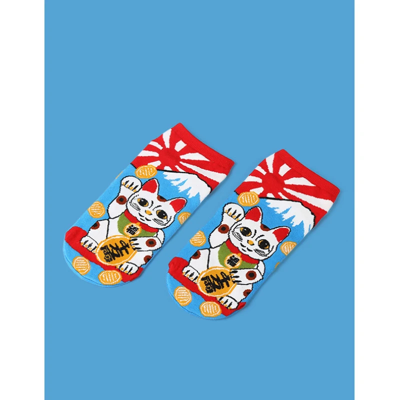 Модные кавайные женские лодочные носки из хлопка с кошкой-Лаки суши японский стиль Харадзюку забавные носки женские EUR35-40 48