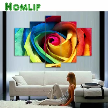 

HOMLIF 5pcs 5D diy diamond painting Colored roses cross stitch diamond embroidery set needlework 3d DIY diamond painting gifts