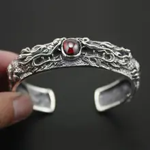 Красный CZ камень 925 стерлингового серебра браслет в виде дракона мужской байкер рок браслет в стиле панк 9A001 Fit 6,3~ 7,8 дюймов запястье