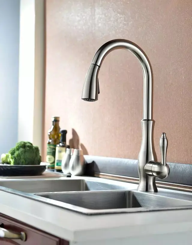 Free Ship Single Hole Kitchen Faucet With Pull Out Spray Brushed