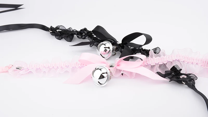 Cute Harajuku Girl Handmade Lace Up Bell Choker Silver Gold Coloured Bell Hanging Jingle Collar Kawaii Lolita Bow Ribbon Choker 9