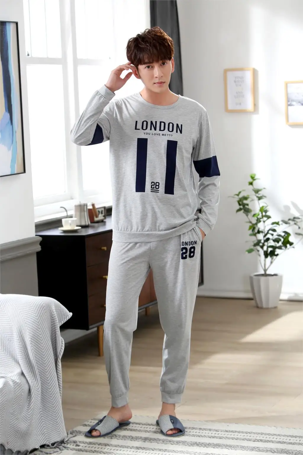 Yuzhenli Весна Для мужчин s Пижама Для мужчин пижамы хлопка Pijama Hombre мужские Пижамные наборы Домашняя одежда ночная рубашка+ брюки XXXL