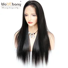 Light Yaki 360 Lace Frontal Wigs Brazilian Remy Hair Yaki Straight Lace Wig For Black Women Pre-plucked Hairline WoWEbony