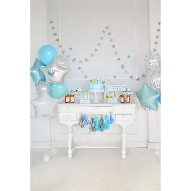 baby boy 1st birthday background printed dessert table blue and