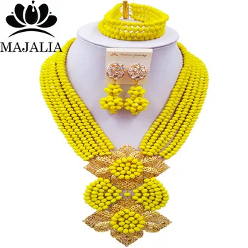 

Majalia Classic Nigeria Wedding African Beads Jewelry Set Opaque yellow Crystal Necklace Bracelet Earrings Free Shipping 6SO022