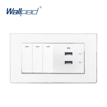 

USB and 3 Gang 2 Way Switch Wallpad Wall Light Switch Acrylic Panel with Iphone Android USB Fast Charge Outlet 146*86mm