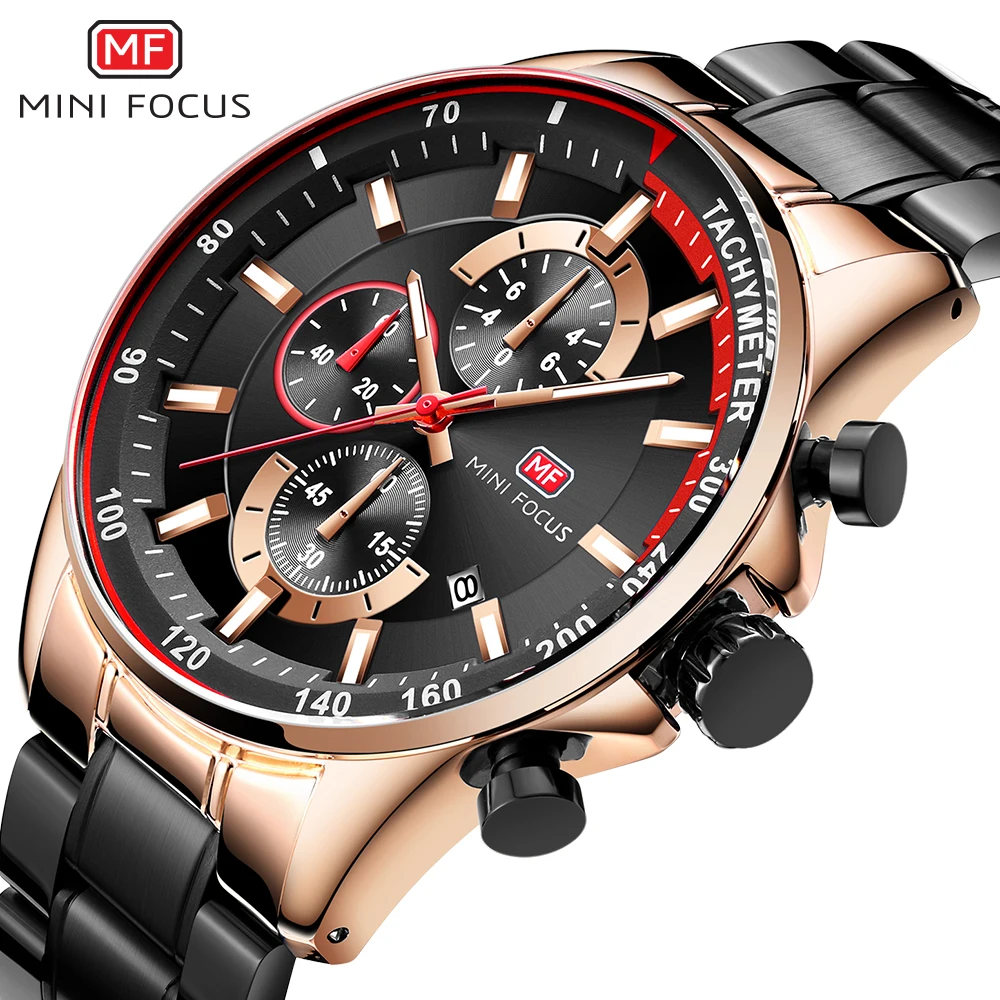 

MINI FOCUS Men Watch Top Brand Luxury Chronograph Sport Clock Military Stainless Steel New Quartz Wristwatch Relogio Masculino