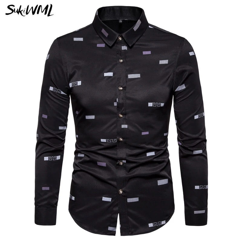 Black SUKIWML мужские рубашки хлопковый в британском стиле Мужская рубашка для работы, свадьбы строгие мужские платья рубашки Slim Fit Мужская Повседневная Блузка - Цвет: Black